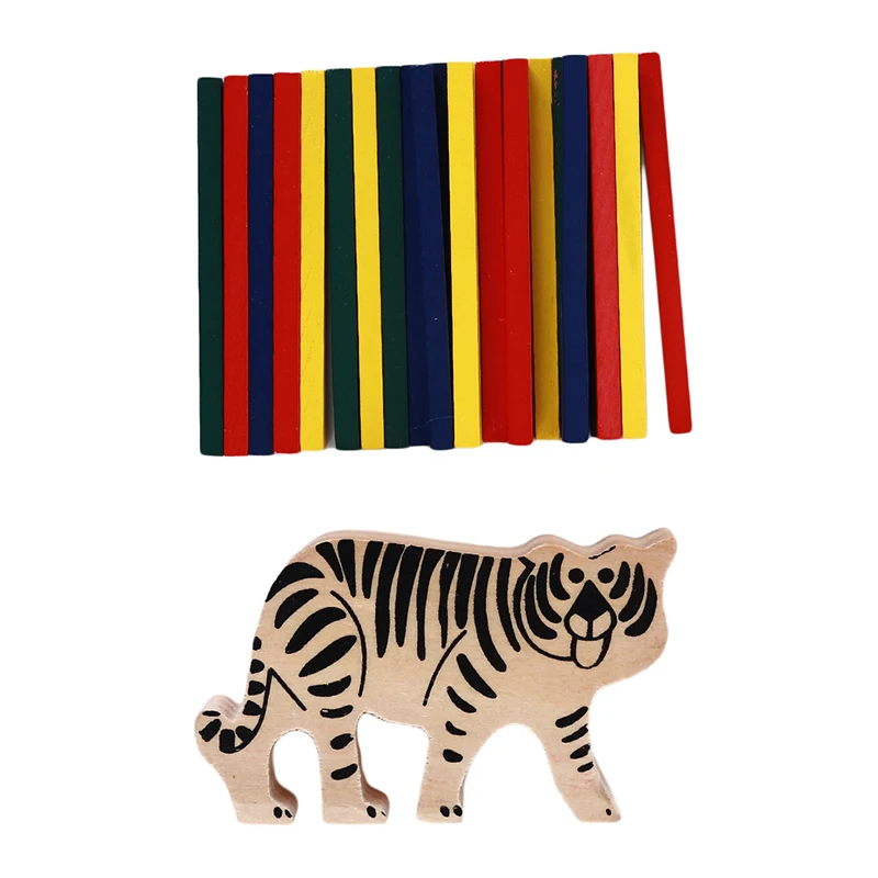 Деревянный Животные Тигр игрушка montessori многоцветный стержень бревне детские головоломки Развивающие игрушки для детей подарок