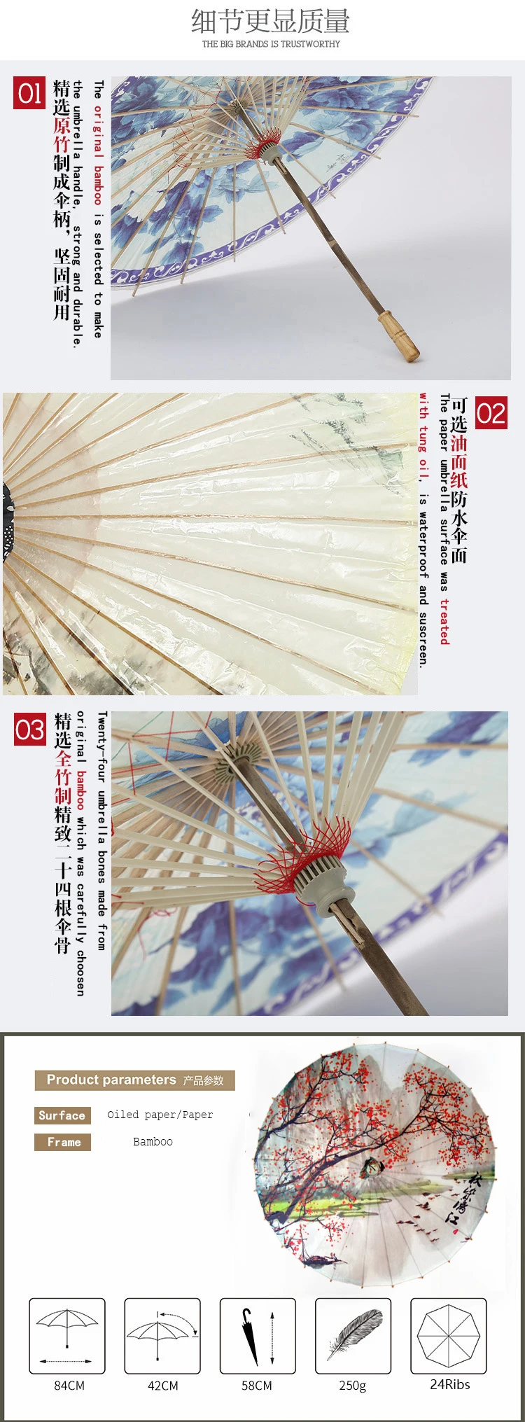 Oein Olied бумажный зонтик дождь для женщин крафт синие чернила живопись ручной работы длинная ручка Бамбук китайский Зонт японский ретро