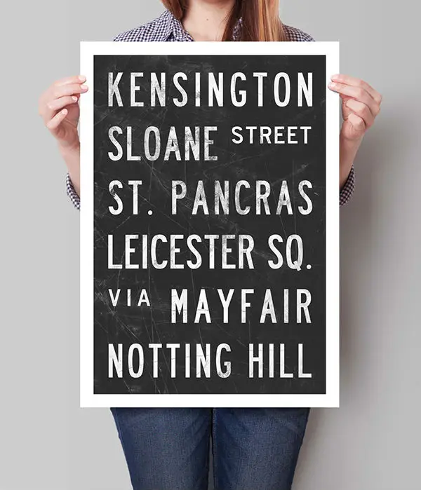 Typographic Print, Distressed Subway Sign, London, UK City Print, Typographic Poster, Vintage Home Decor, Apartment Decor, Typography