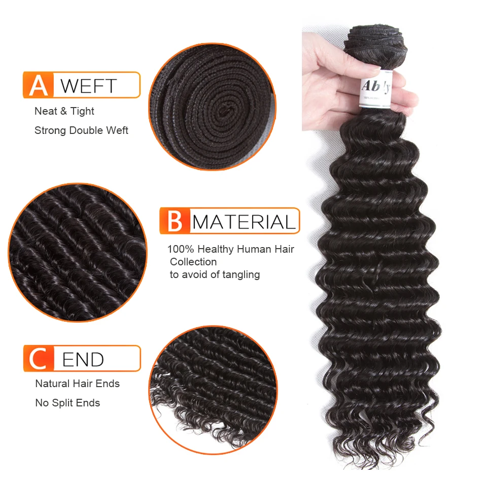 Deep Wave Brazilian Human Hair 3 Bundles Ably 100% Remy Hair Weave Bundle Weft Extensions Natural Color Wet And Wavy Human Hair Deep Wave Brazilian Human Hair 3 Bundles Ably 100% Remy Hair Weave Bundle Weft Extensions Natural Color Wet And Wavy Human Hair
