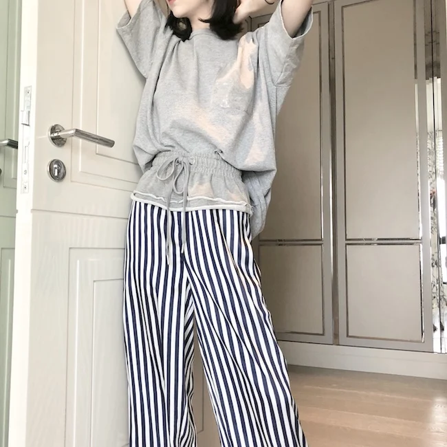 WHITNEY WANG Летняя мода уличная Drawstring талия Джерси пэчворк полосатые брюки женские повседневные стильные брюки