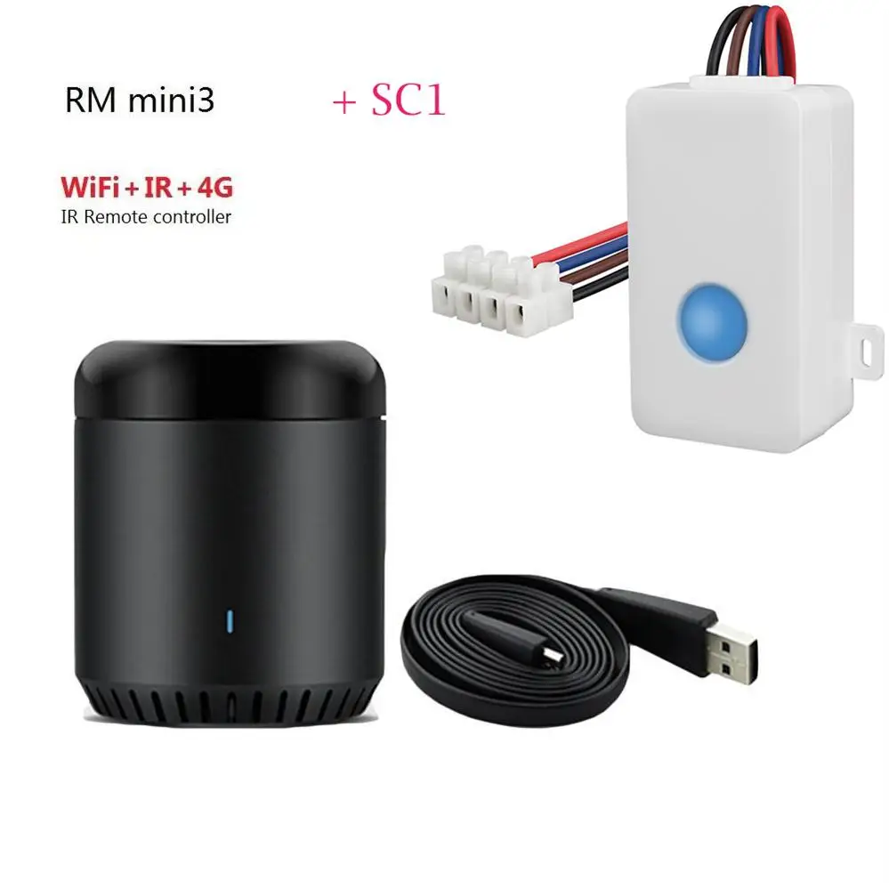 Broadlink умный дом RMMini 3 IR+ WiFi+ 4G пульт дистанционного управления работа с Alexa Google Home Android iOS беспроводное приложение управление Лер - Цвет: Black Bean with SC1