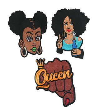 

5pieces/lot 2019 New African Girl Embroidered Sew on Iron on Patches for Clothes Bags Black Lady Embroidery Appliques DIY Sewing