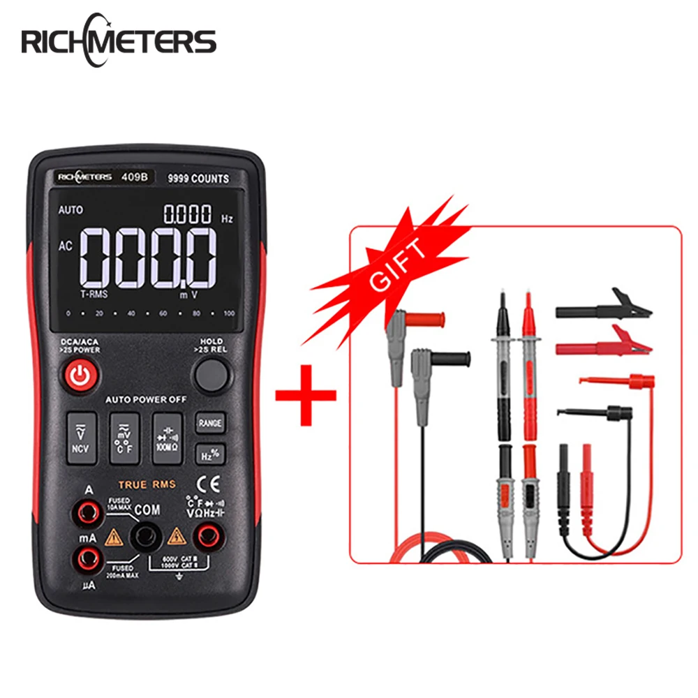 

Richmeter Digital Multimeter AC DC Voltmeter True RMS Auto Range Multimeter with NCV Data Hold LCD Backlight Display
