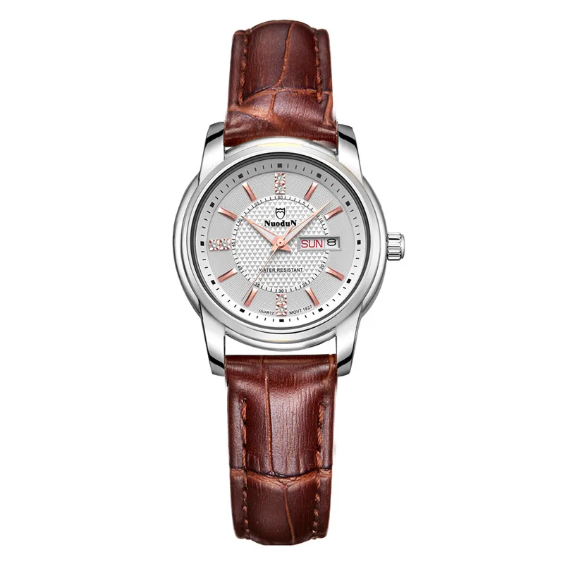 Nuodun Fashion Watches Women Fashion Luxury Watch Ladies Quartz Watch Waterproof Leather Strap Wristwatch Montre Femme