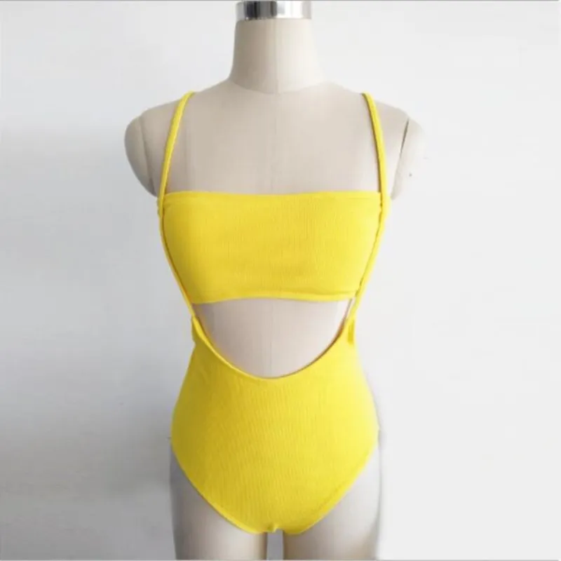 2018 Solid Swimwear Women High Waist Bathing Suit Yellow Beachwear Push