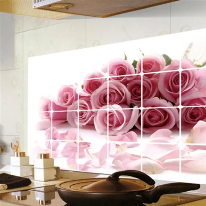 Kopen Red Rose Keuken Stickers Anti Olie Plakken Waterdicht Verwijderbare Muurstickers Decals Behang Tegel Decor