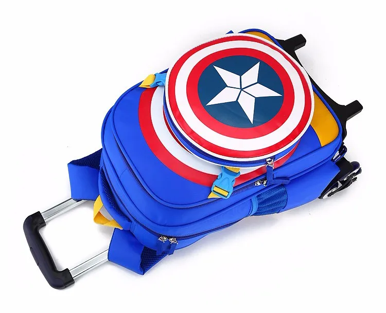 Капитан Америка малыша мальчика Школьный рюкзак-тележка на колесах основной детский школьные портфели с колеса Роллинг Чемодан дорожные сумки