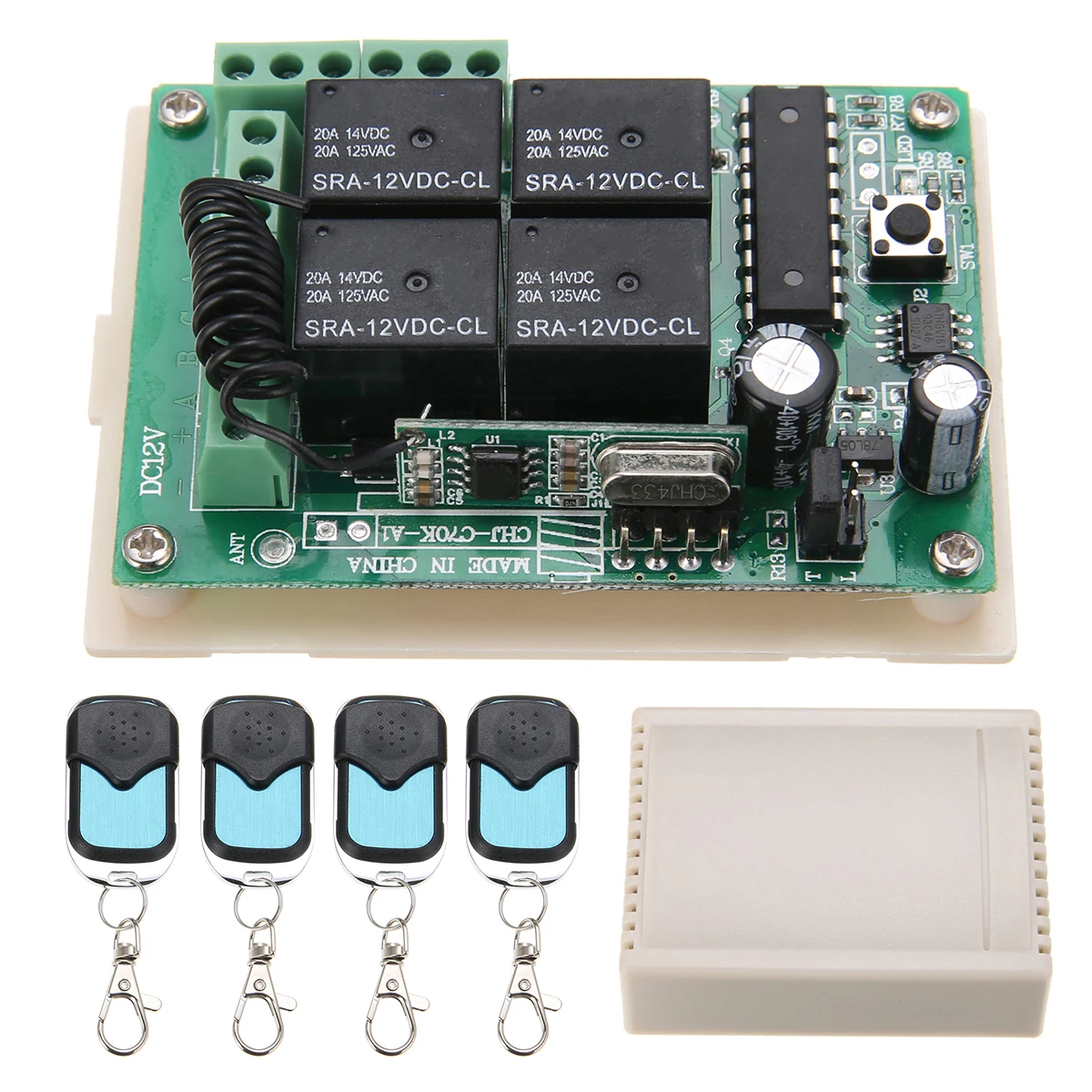 

4pcs DC 12V Self-locking Romote Controller HCS301 433MHz Rolling Code Remote Control+12V Wireless Relay Receiver For Car