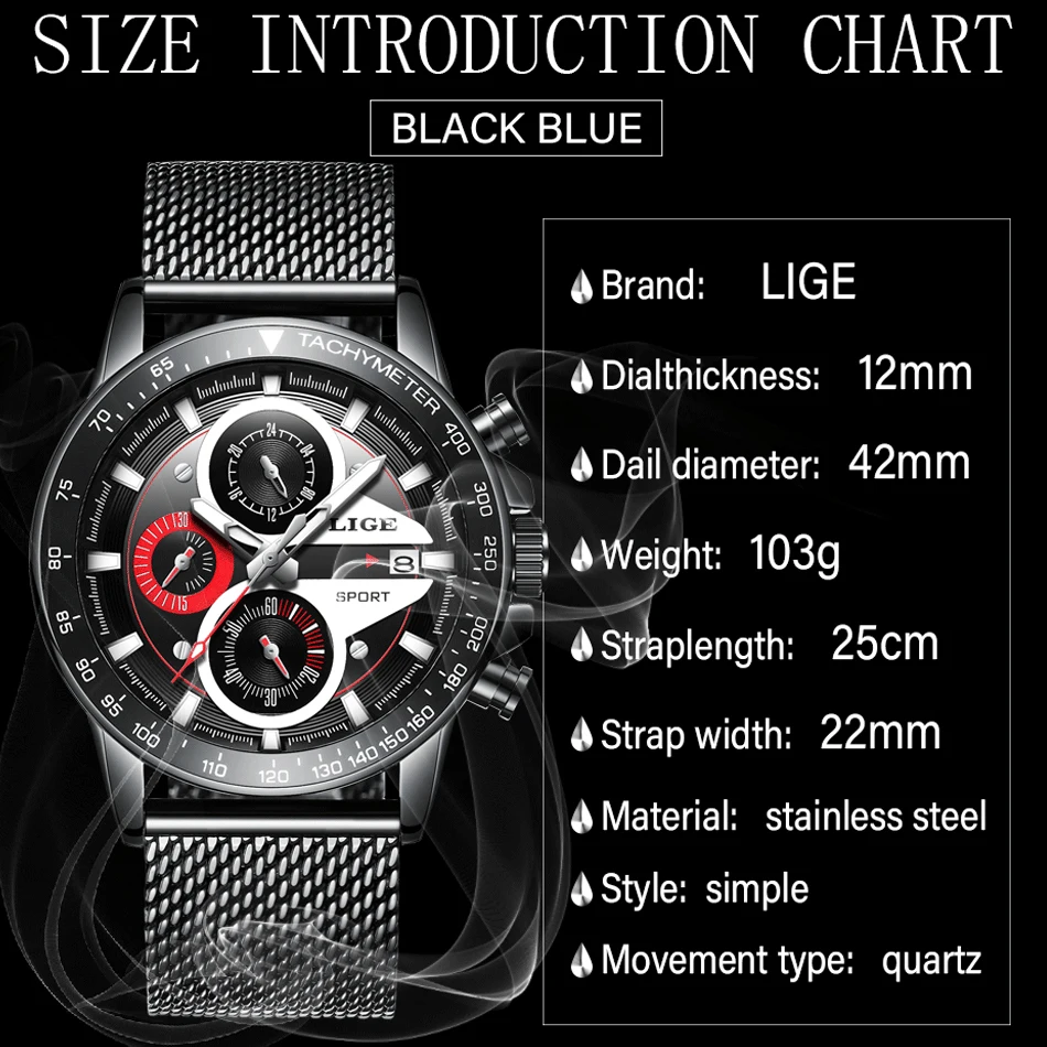 Relogio Fashion LIGE Mens Watches Top Brand Luxury Casual Quartz Watch Men Business Stainless Steel Waterproof Sport Chronograph