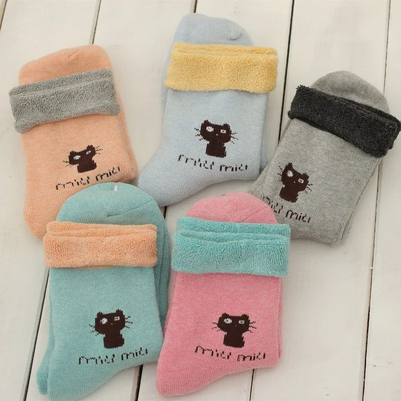 Ms. махровые носки с котом, толстые хлопковые непромокаемые носки, 5 пар, Смешанные 23-25 см, Y14106