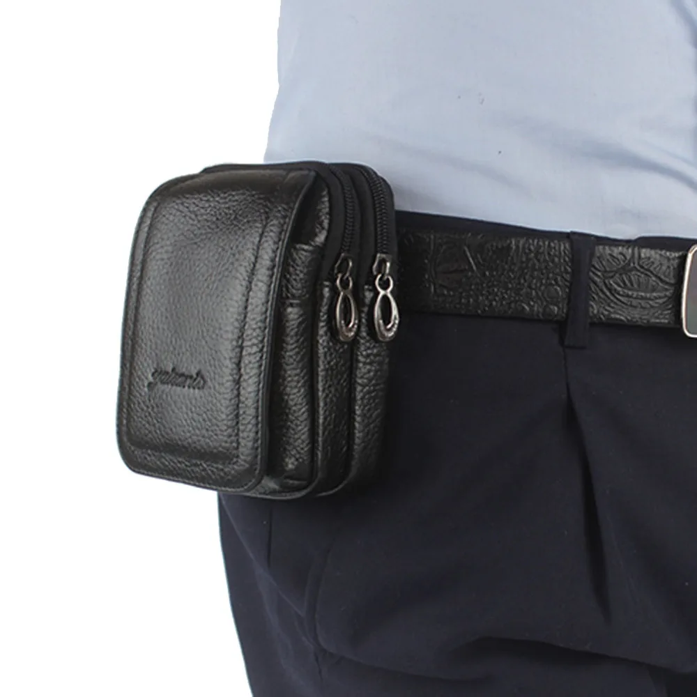Men Genuine Leather Cowhide Waist Bag Cell Mobile Phone Case Cover Belt