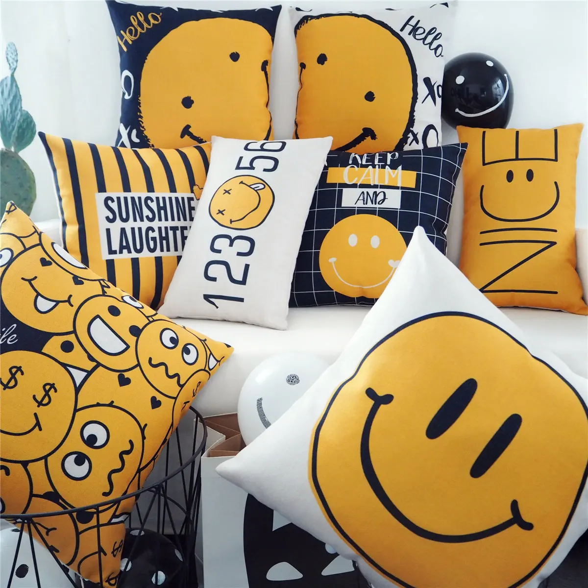 Buy Lovely Emoji Pillow Fresh Cartoon Cotton Linen