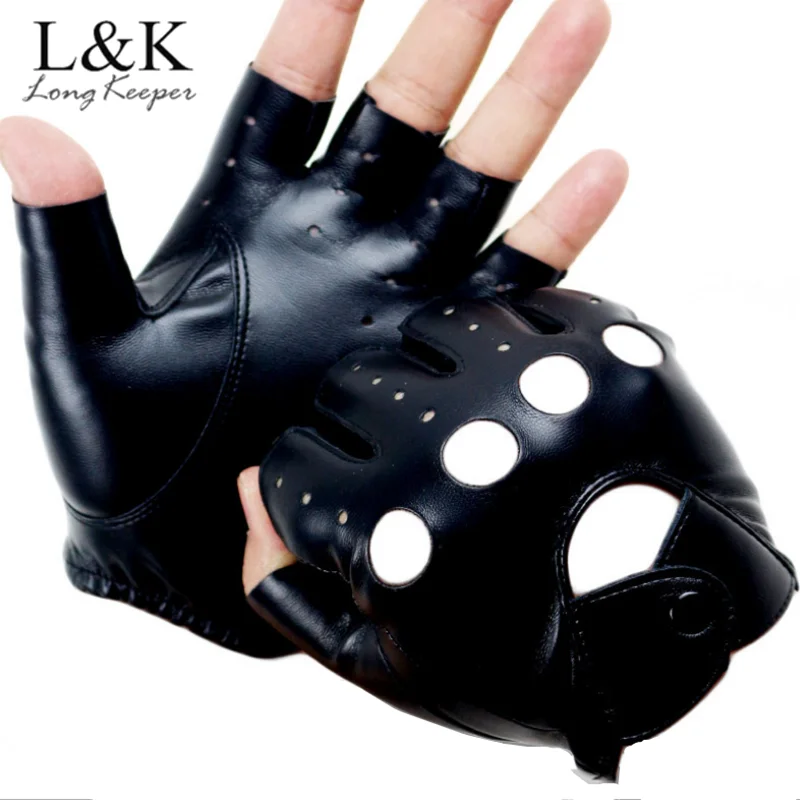 Faux Leather Gloves Black Punk Fingerless Gloves For Men Half Finger Biker  Drive