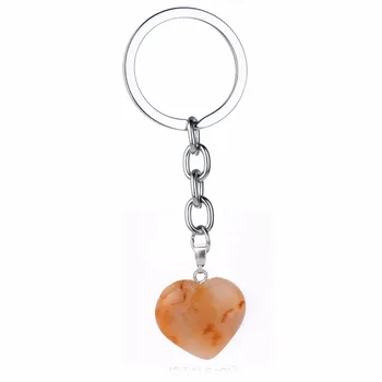 

12PC/Lot Hot Khaki Natural Stone Keychain Crystal Quartz Love Heart Charms Keyring Gifts For Women Men Family Friends Key Chains