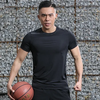 

LANBAOSI Sport Shirt Men Fitness Running T Shirts Breathable Quick Dry Tshirt Gym Training Jogging Sportswear Plus Size 7XL Y50