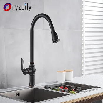 

Onyzpily ORB Black Pull out Kitchen Sink faucet 360 Rotation Deck Mounted Faucet Two Outlet Water Modes Cold Hot Mixer Tap