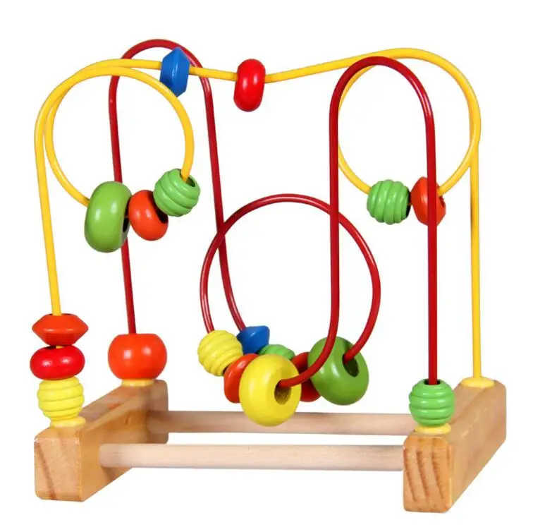 1 SET Counting Round bead Wire Maze Roller Coaster Wooden early Educational Toy for Baby Kids