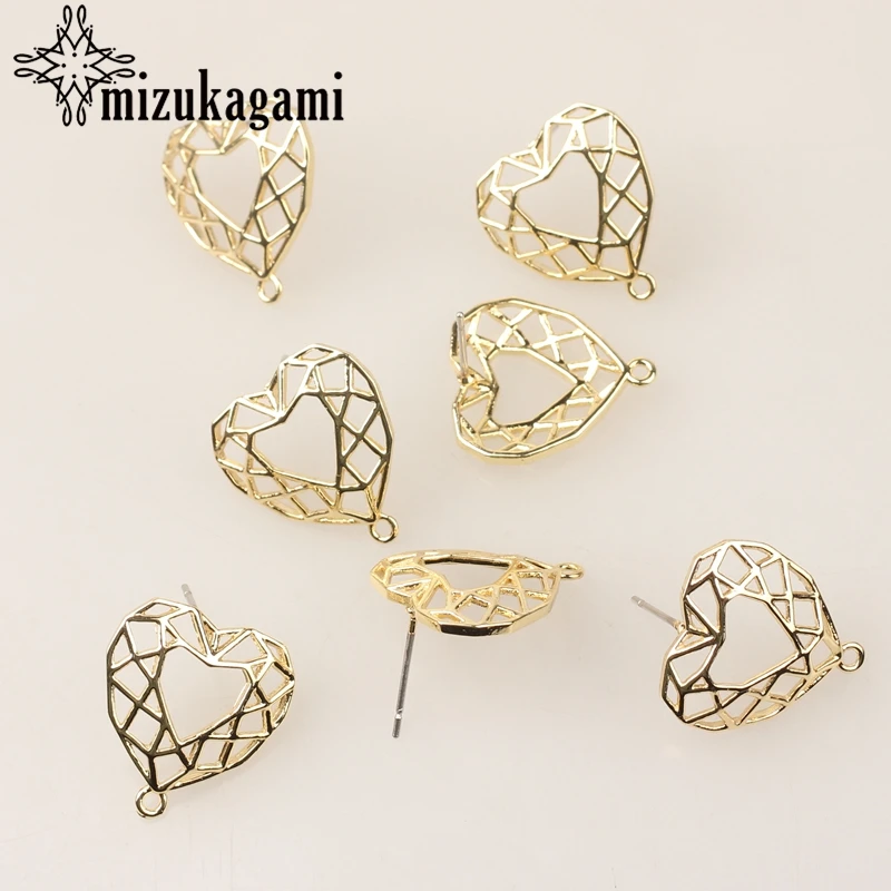 

Copper Real Gold Plating Heart Shape Base Earrings Connectors 6pcs/lot For DIY Earrings Jewelry Making Finding Accessories