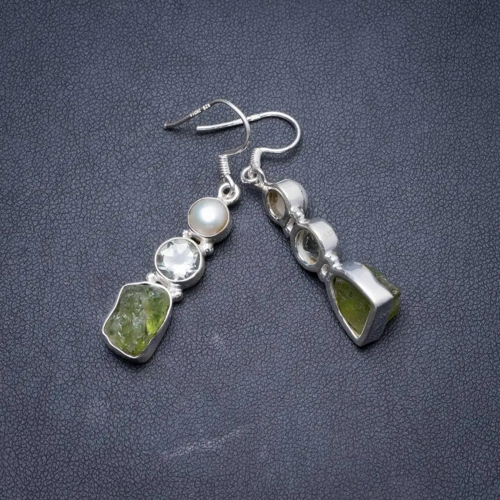 

Natural Drusy Druzy,Green Amethyst and River Pearl 925 Sterling Silver Earrings 1.75" Y2728