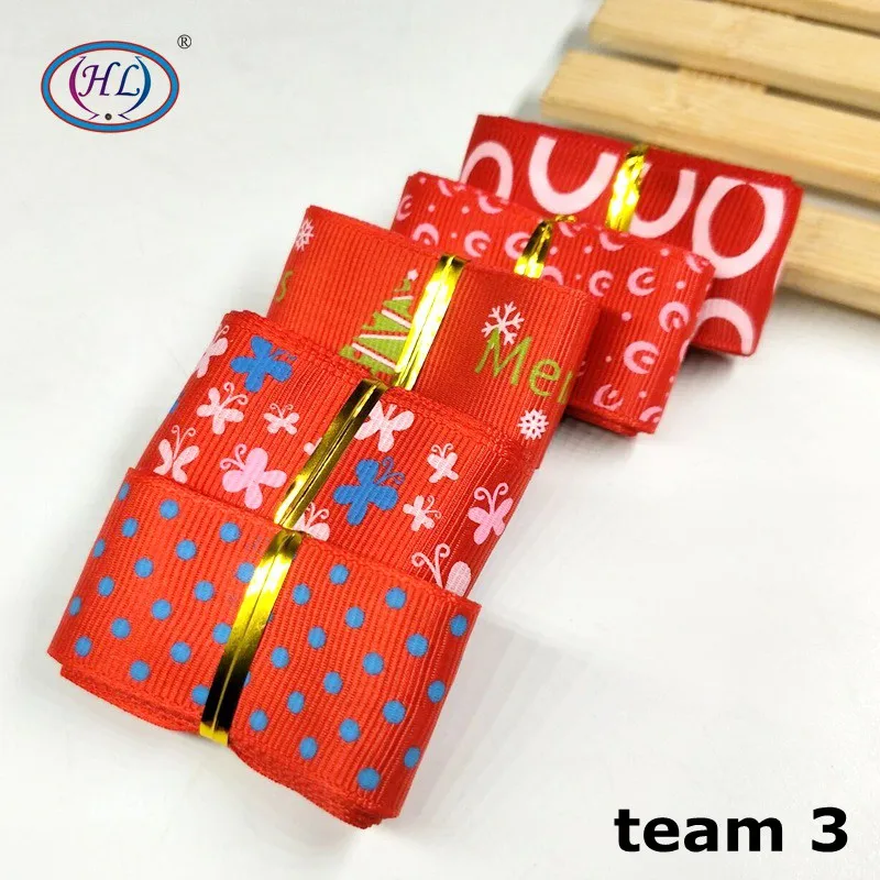 HL " 5 м/лот многоцветные печатные корсажные ленты DIY Швейные банты для волос подарочная упаковка Свадебный Рождественский ленточный аксессуар - Цвет: team 3
