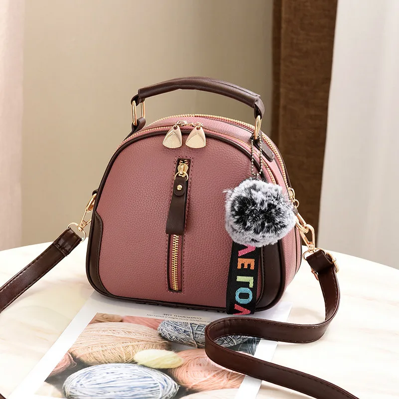 

2019 Fashion Mini Bag for Women Simple Style Messenger Bag with Fluffy Ball Ladies Small Shoulder Bag Female Girls Purse Handbag