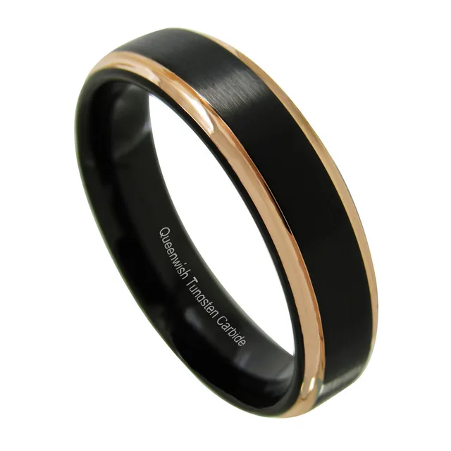 queenwish tungsten wedding ring men women black rose gold stepped edge polished fancy engagement bands - Tungsten Wedding Rings For Men queenwish tungsten wedding ring men women black rose gold stepped edge polished fancy engagement bands - Tungsten Wedding Rings For Men