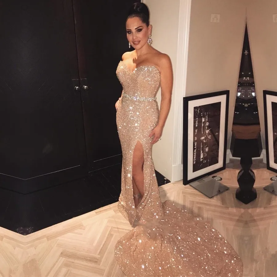 

New Arrival Beaded Sequin Prom Dresses Long 2019 Sweetheart Neckline Mermaid Evening Dress Women Party Gown