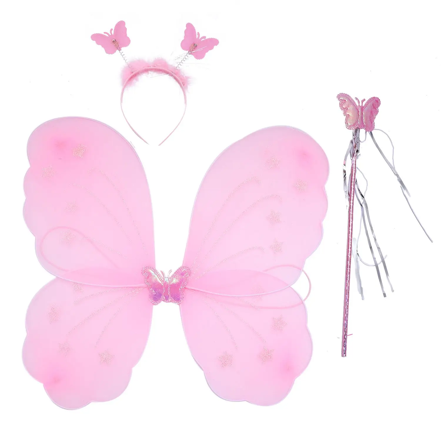 Принцесса Фея Крылья Бабочки палочка повязка 3 шт Набор Хэллоуин вечерние ролевая игра костюм розовый