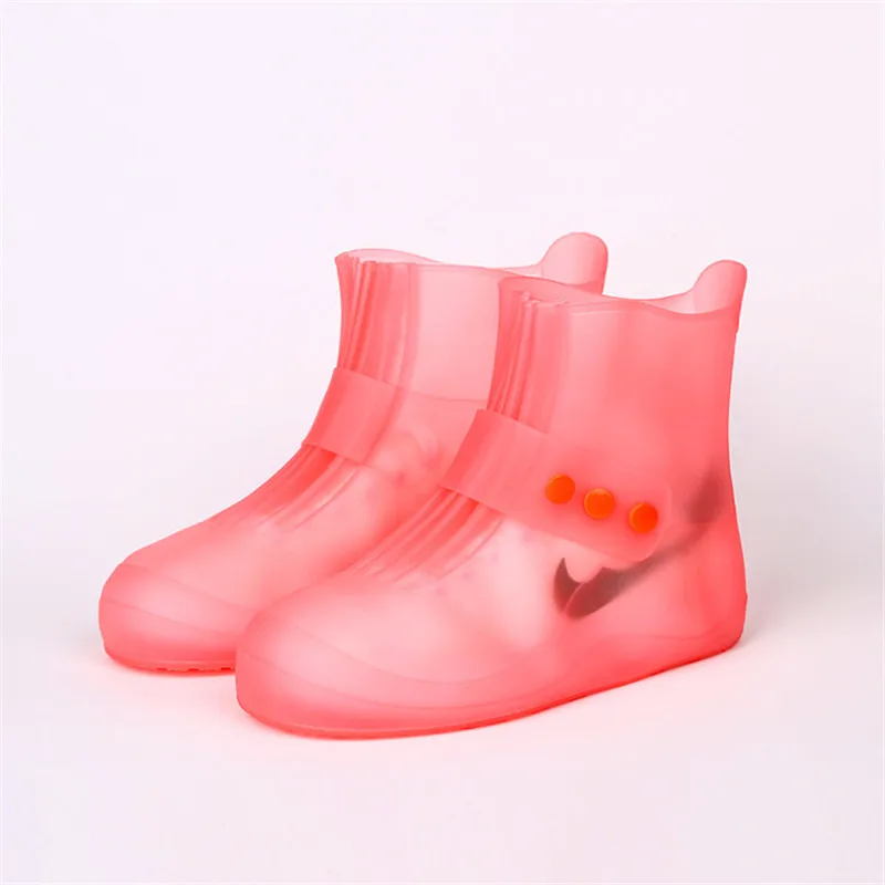 Милые дождевые сапоги для детей, набор для мужчин и женщин, непромокаемые чехлы для дождливой погоды, унисекс, Нескользящие толстые износостойкие однотонные Чехлы для обуви - Цвет: Розовый