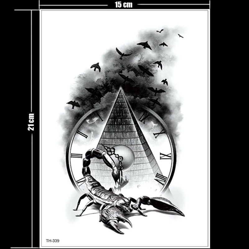 Страшные часы ворона темные облака Пирамида Скорпион Временные татуировки Скорпион тату дизайн для мужчин женщин татуировки Компас Стиль Гарри