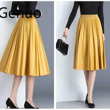 Новая юбка из искусственной кожи в плиссе в гармошку Весенняя и весенняя новая стильная кожаная юбка с высокой талией Faldas Largas Elegantes Быстрая