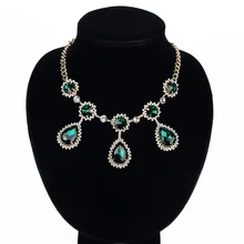 YFJEWE, винтажное роскошное Королевское зеленое золото, стразы, женское ожерелье, s подвеска, капля, кристалл, драгоценный камень, Кристальное ожерелье# N027