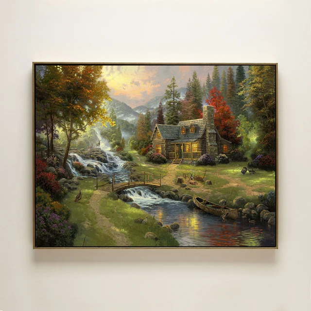 thomas forest waterfall house landscape canvas printing oil painting