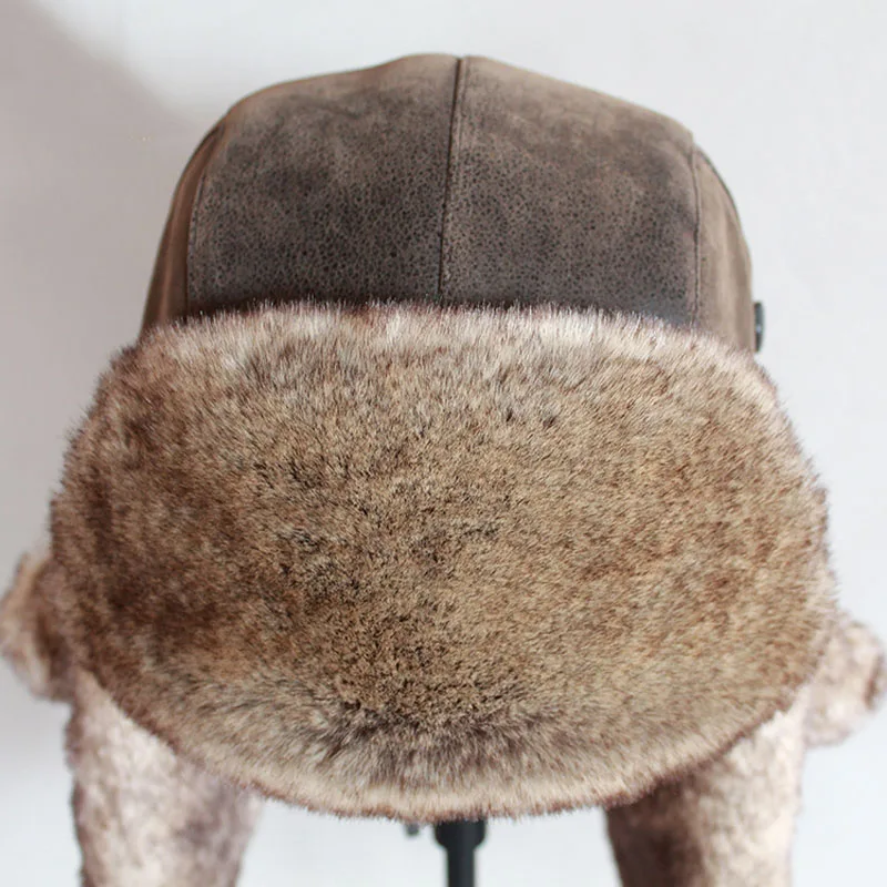 Bomber Hats Winter Men Warm Russian Ushanka Hat with Ear Flap Pu Leather  Fur Trapper Cap  Earflap for Women warmest bomber hat