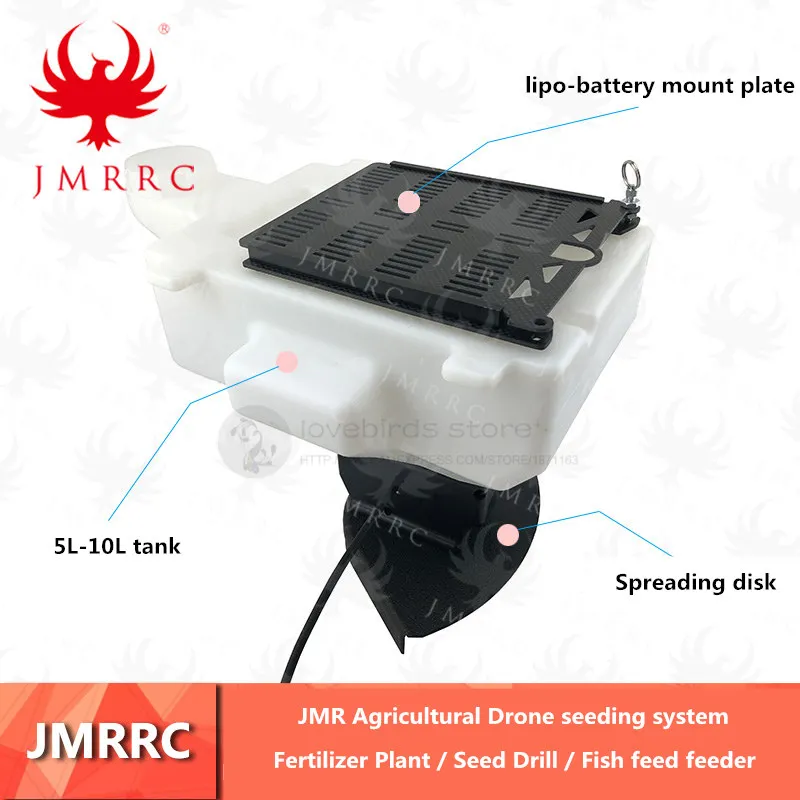 

JMR Agricultural Drone seeding system Fertilizer Plant / Seed Drill / Fish feeder 5/10L 5KG / 10KG with lipo-battery mount plate