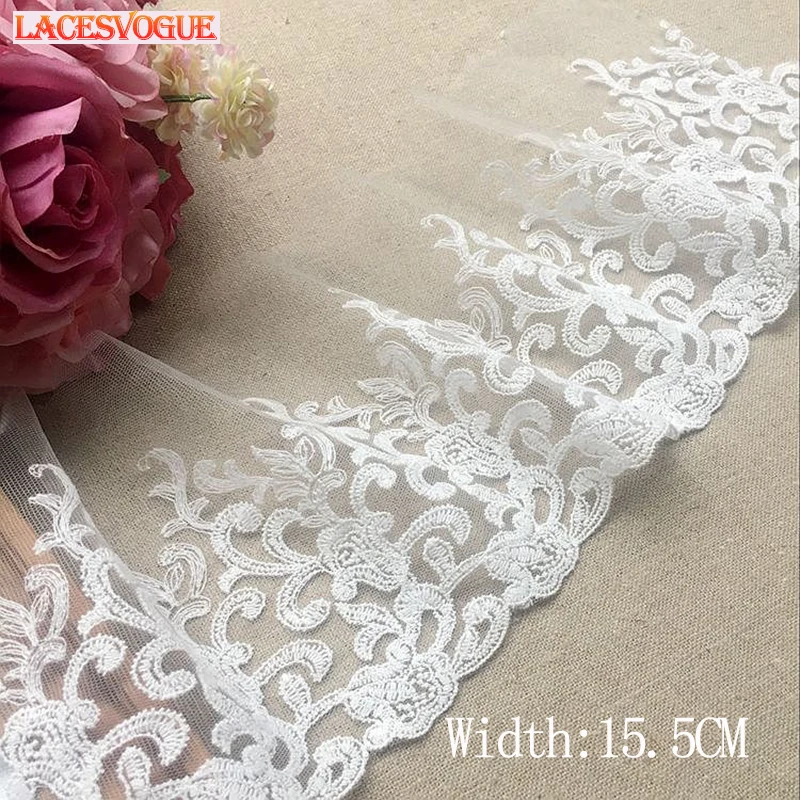 

6yards(14y)/lot 15.5cm White Mesh embroidered lace trim Patchwork Lace ribbon Needlework sewing accessories lace fabric LAV805