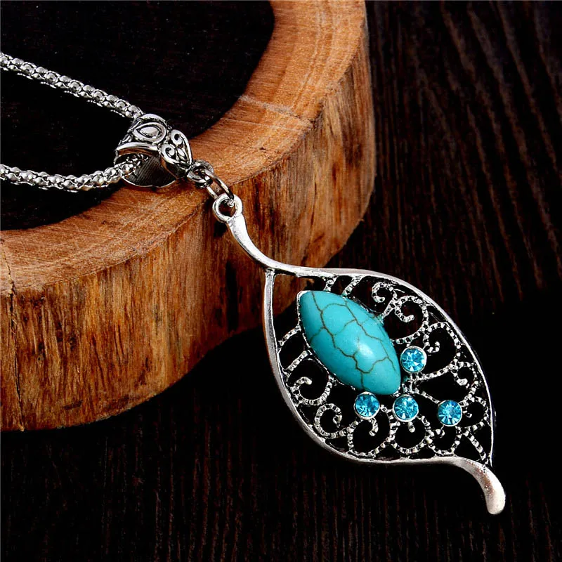 H: HYDE изысканный дизайн Винтажный стиль элегантный синий камень натуральный камень в форме листа кулон ожерелье для женщин Collier fenme - Окраска металла: DL198
