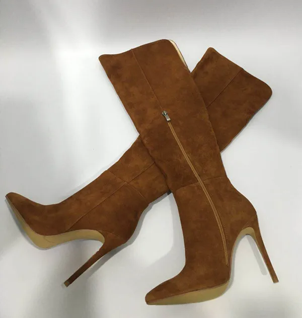 Пикантные туфли на высоком каблуке с острым носком женские сапоги выше колена; ботинки высокого качества; замша высокие сапоги Для женщин высокие сапоги EU35-40 BY585 - Цвет: Brown