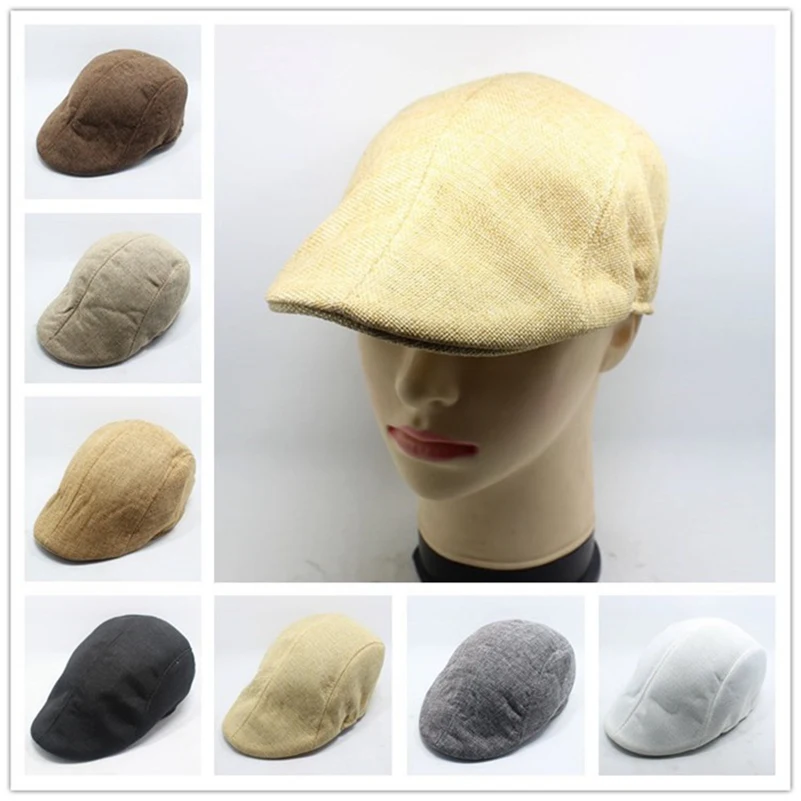 

Spring/Autumn Linen Beret Caps for Men Women Vintage Casual Men's British Style Retro Hipster Hat Boy Cap Cabbie Gatsby Outdoor