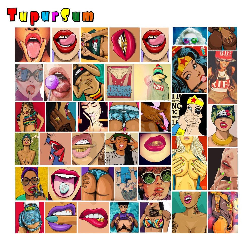 

47 Pcs Styling Pvc Waterproof Tease Vulgar Sexy Vulgar beauty Girls Stickers For Motorcycle Skateboard Luggage Toy Decor Sticker