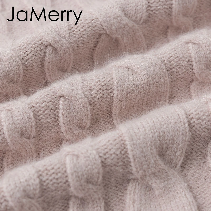 JaMerry, сексуальный ассиметричный вязаный свитер, Женский ассиметричный пуловер с пышными плечами, женский джемпер, Женский однотонный зимний свитер