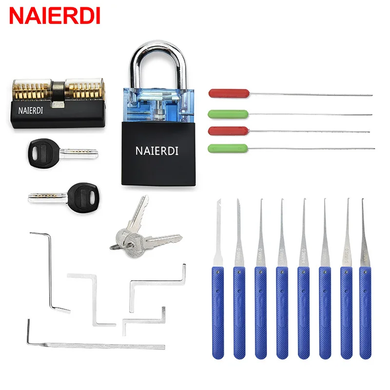 NAIERDI قفال اللوازم اليد أدوات مع ممارسة قفل اختيار مجموعة التوتر وجع كسر مفتاح أداة الجمع قفل الأجهزة