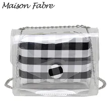 Женская маленькая сумка через плечо с цепочкой и клетчатым принтом, прозрачная водонепроницаемая сумка из ПВХ, модные женские сумки
