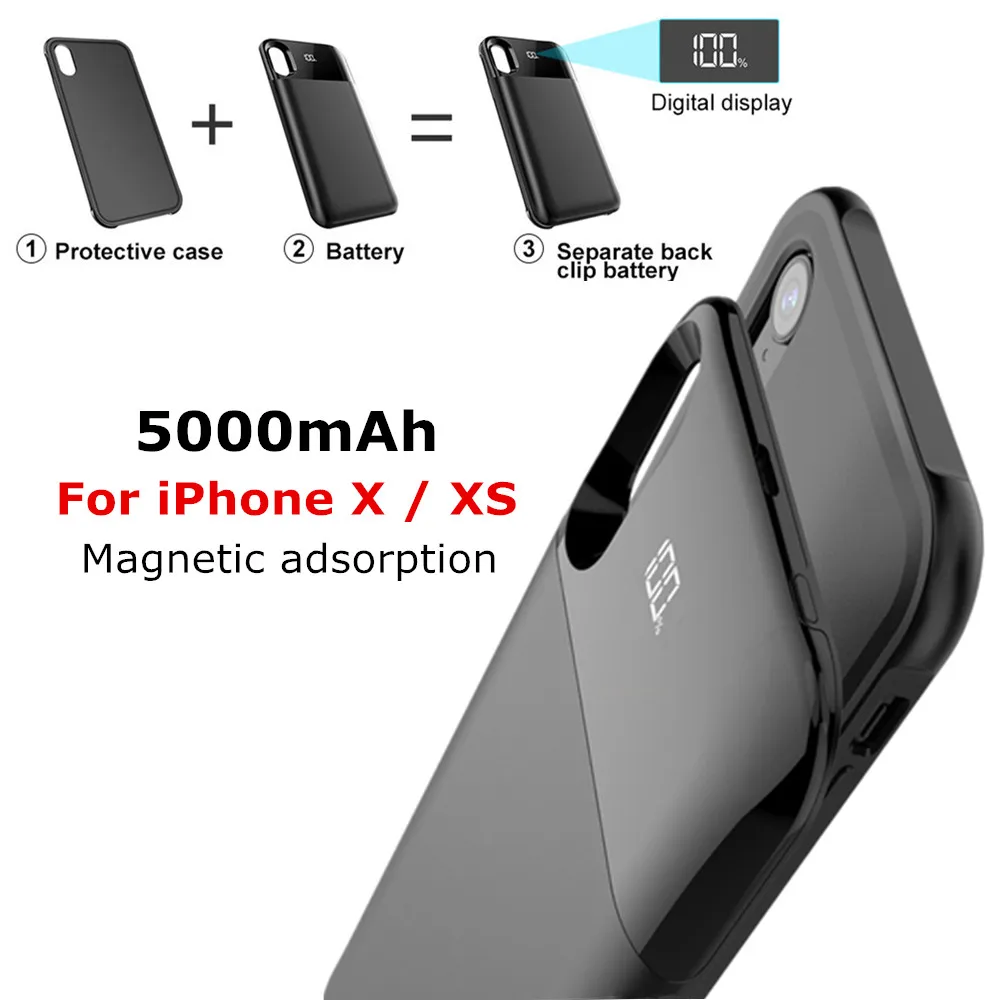 

NTSPACE 5000mAh Wireless Magnetic Charger Cover for iPhone X XS Battery Charger Case for iPhone XS Power Bank Charging Cases