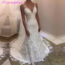 DZW358 Новая Элегантная Аппликация Кружевное Свадебное платье Русалка v-образный вырез молния сзади свадебное платье Vestido De Novia