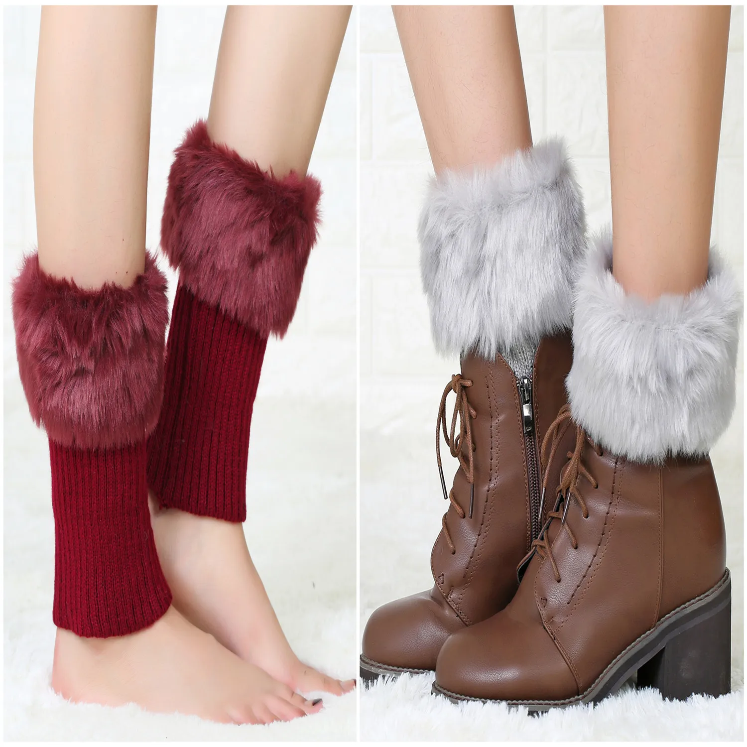 Leg Warmers Women Fur For Boots Faux Winter Knit Warm Gaiters Knit Lady Trim Cuffs Toppers Socks