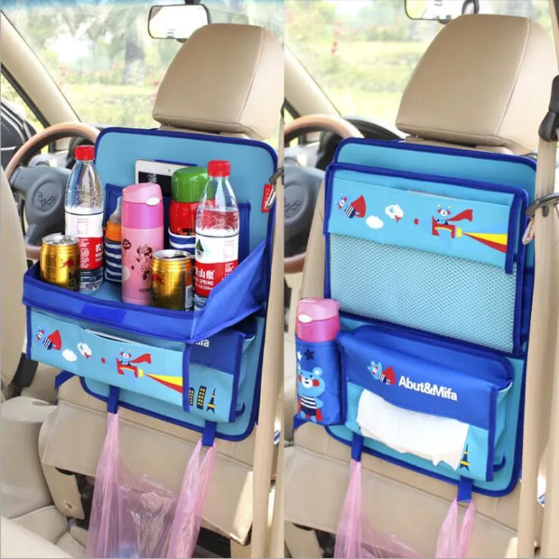  Cute cartoon foldable table car back seat organizer backseat storage bag auto drink holder pocket f