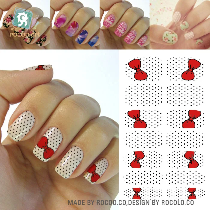 

Rocooart K5679 New Fashion Water Transfer Nails Art Sticker Red Bowknots Dots Manicure Decor Decals Wraps Stickers For Nail Art