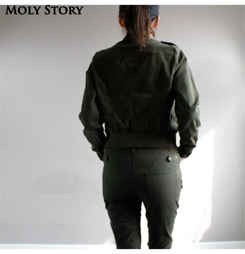 Супер! Женская куртка бомбер армейский зеленый цвет|chaquetas mujer|green militarybomber jacket women |